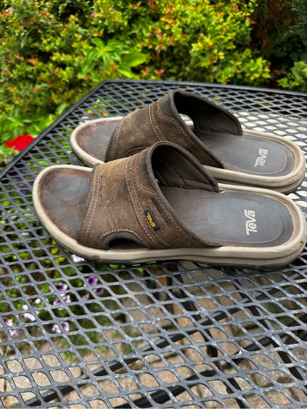 Teva Men’s Brown Suede Slide Sandals with Gray Soles